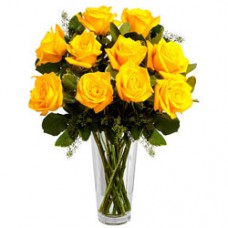 Presentation of Yellow Roses in a Vase